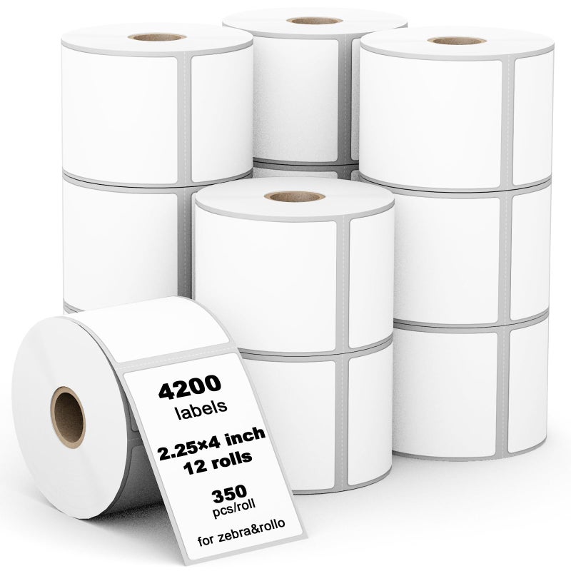 Labelebal (4200 Labels/12 Rolls) Labelebal 12 Rolls 2-1/4"" x 4"" Direct Thermal Label (57mm x 101mm) Multipurpose Shipping Address Mailing Barcodes Labels Compatible for Zebra 2844 & Rollo Desktop Label Printer - Image 1